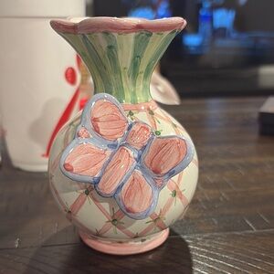 MacKenzie-Childs Pink and Green Butterfly Vase